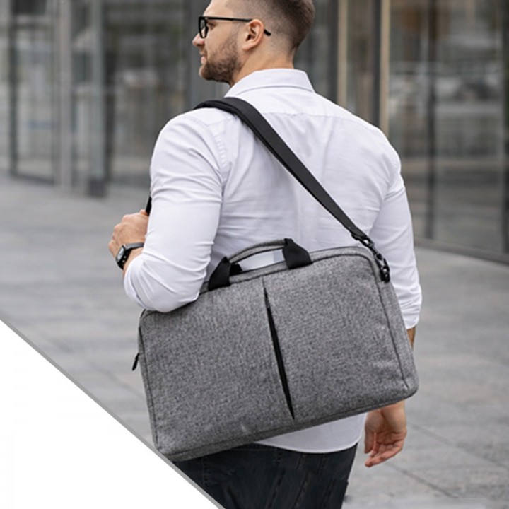 Promosyon Gri Evrak Çantası Omuz Askılı Logolu Laptop Çantası